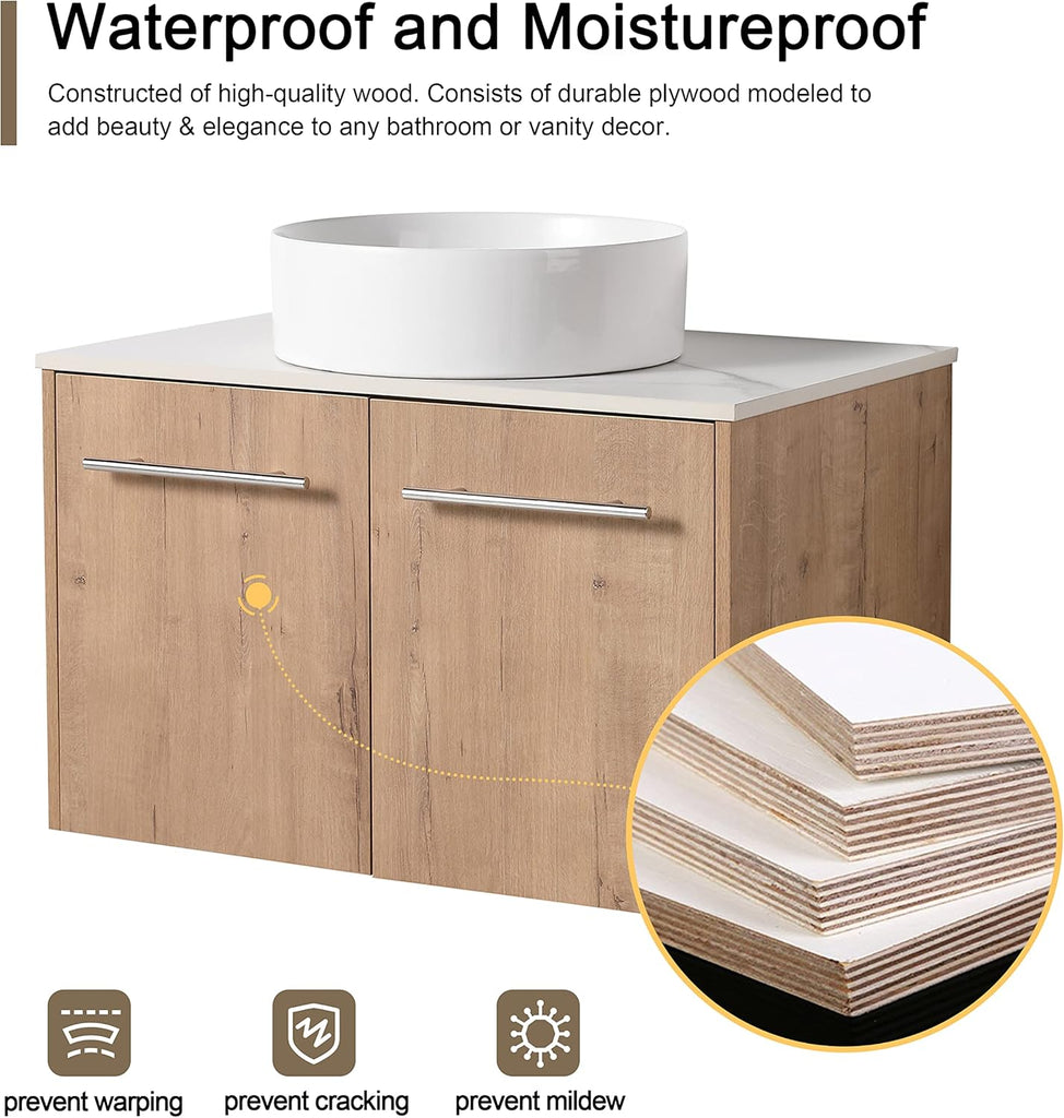 30" Floating Bathroom Vanity with Sink, 30 Inch Single Sink Wall Mounted Bathroom Vanity