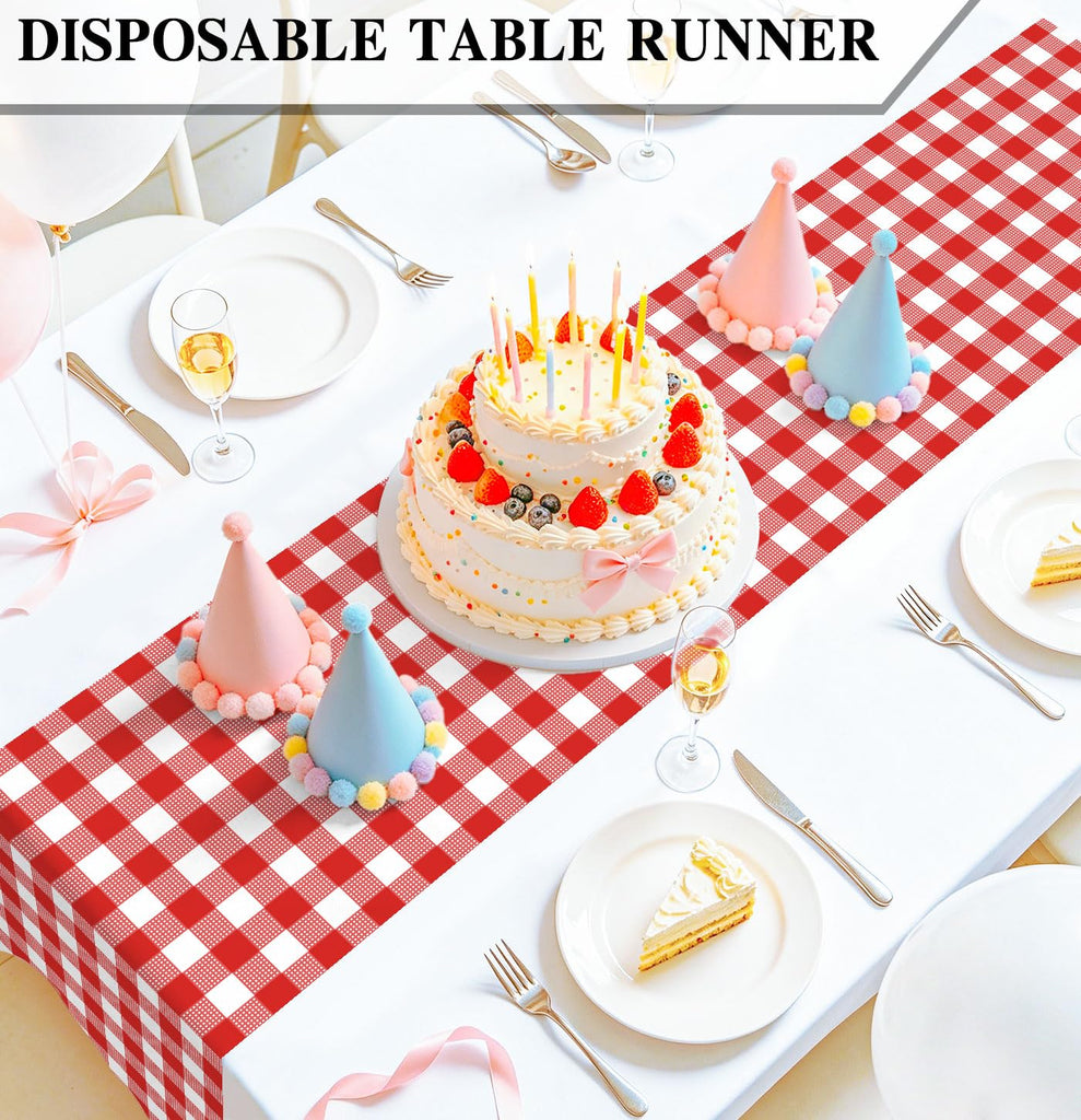12 Pcs Red Gingham Table Runner Plastic Checkered Table Runner