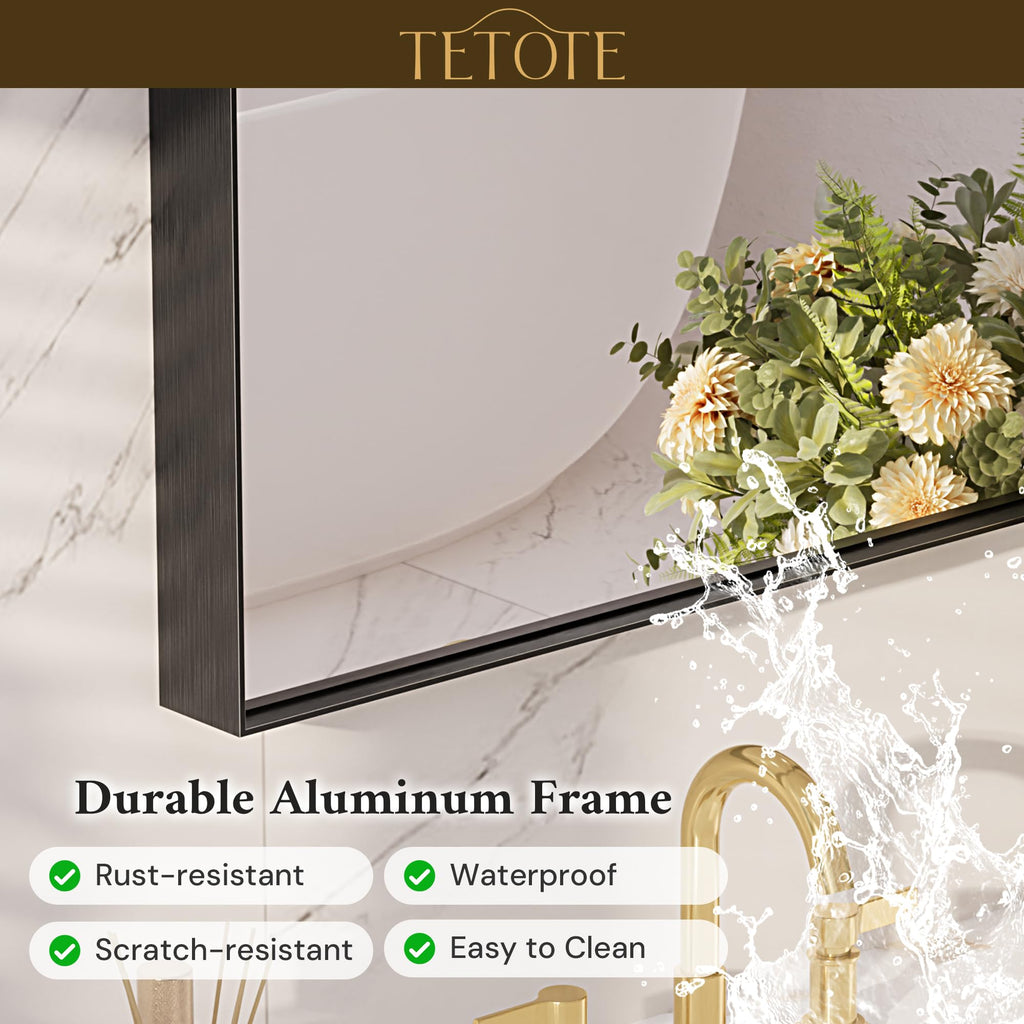 Black Mirror 48" x 30" Matte Black Frame Bathroom Vanity Mirror for Over Sink, Tempered Glass, Modern Farmhouse