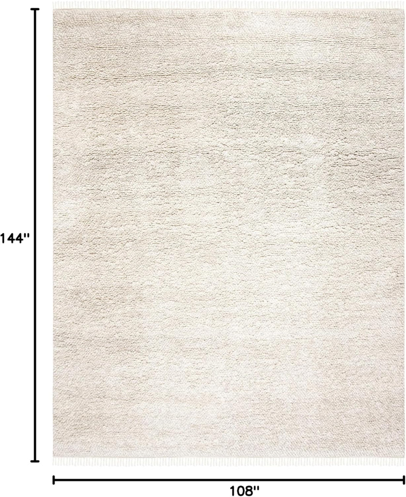 Casablanca Area Rug - 9' x 12', Beige, Hand-Knotted Wool Tassel Fringe, 0.8-inch Thick