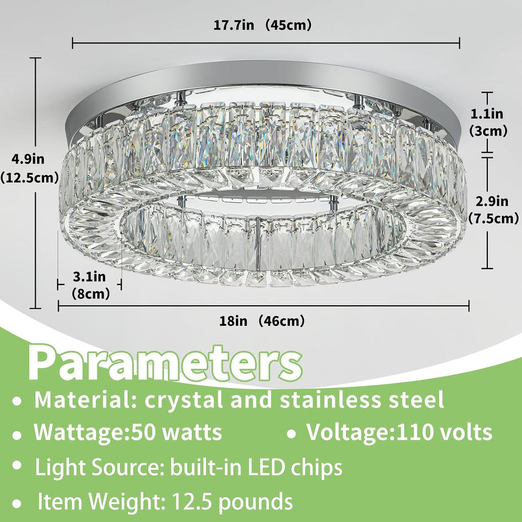 18 Inch Crystal Chandelier LED Ceiling Light Flush Mount Ceiling Light Fixtures Luxury Large Chandelier Light for