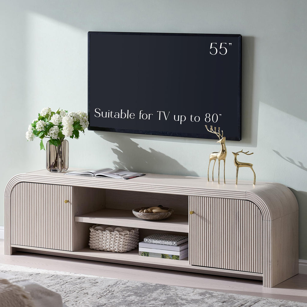70" Modern TV Stand with Large Storage, White Alder
