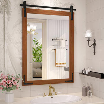 Brown Farmhouse Bathroom Mirror, 24"x36" Rustic Bathroom Mirrors
