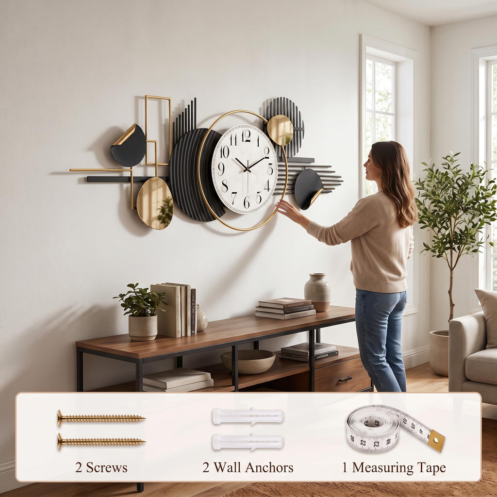 60" Large Modern Wall Clock, 3D Metal Wall Art