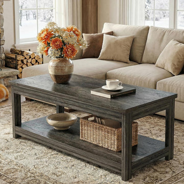 43.3" Farmhouse Coffee Table with Storage Shelf, Rustic Brown