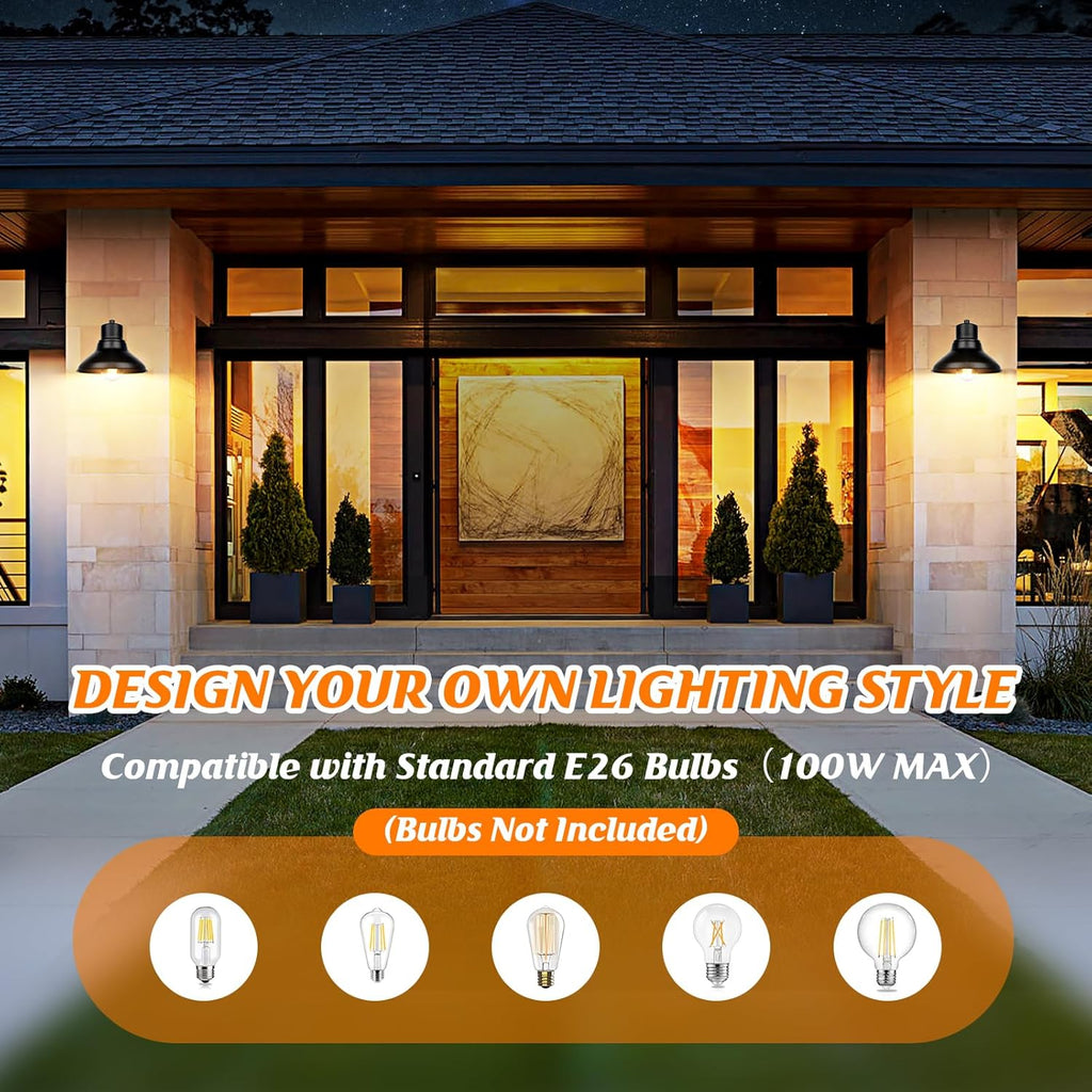 2-Pack Outdoor Light Fixtures Wall Mount, Matte Black Farmhouse Gooseneck Barn Light, Waterproof Exterior Wall Sconces