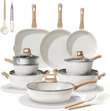 24Pcs Pots and Pans Set, Long-Lasting Ceramic Nonstick Cookware Set | Titanium-Reinforced Coating, PFAS-Free