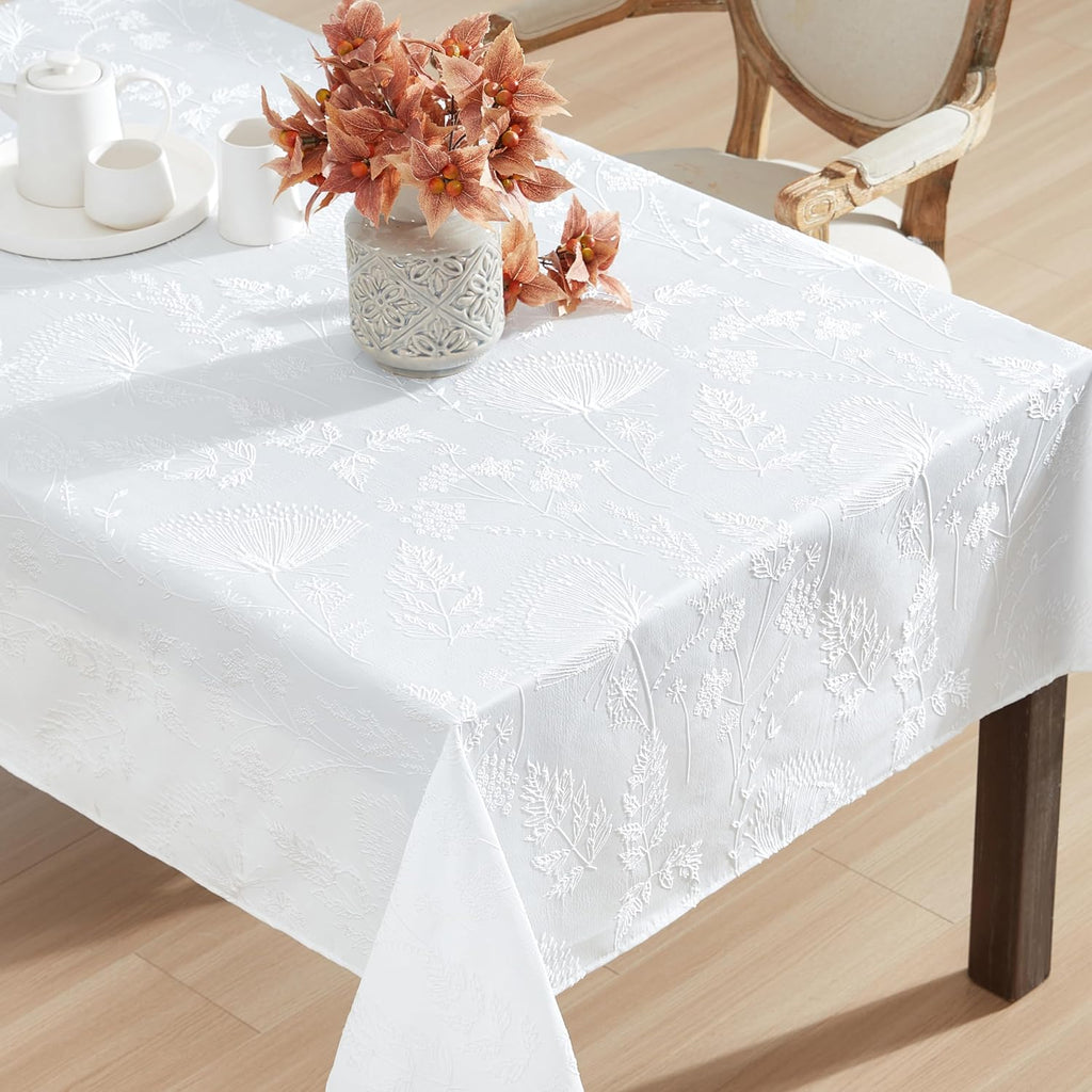Tablecloth Raised Woven Embroidered Jacquard Fabric, Wrinkle Resistant for Dining, Holiday, Party, W