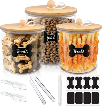 3 Pack Airtight Dog Treat Containers Bamboo Lids, Dog Treat Jars