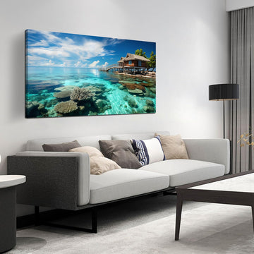 Ocean Scenic Canvas Wall Art, Blue Seascape Wall-Decor Picture , Ocean Scenery Canvas Decoration, Coastal Landscape