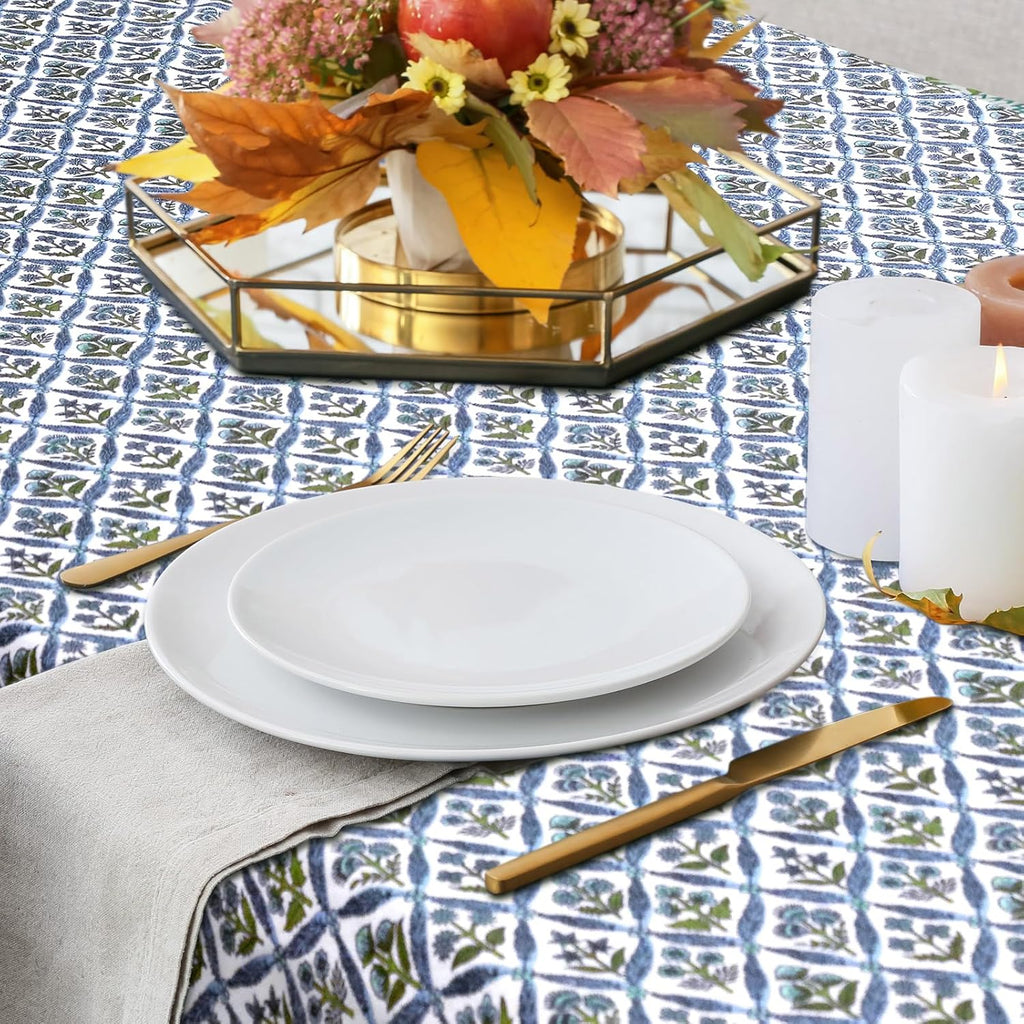 60'' x 90'' Cotton Tablecloth Handmade Cotton Floral Tablecloth Washable Print Rectangle Table Cover