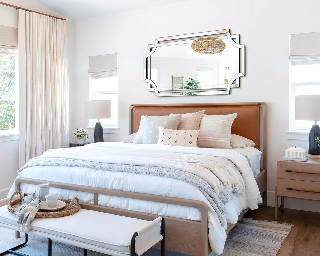24" x 47" Large Mirror for Decor, Decorative Wall Mirror with Beveled Edge and Glass Pieces, Rectangle Wall Decor