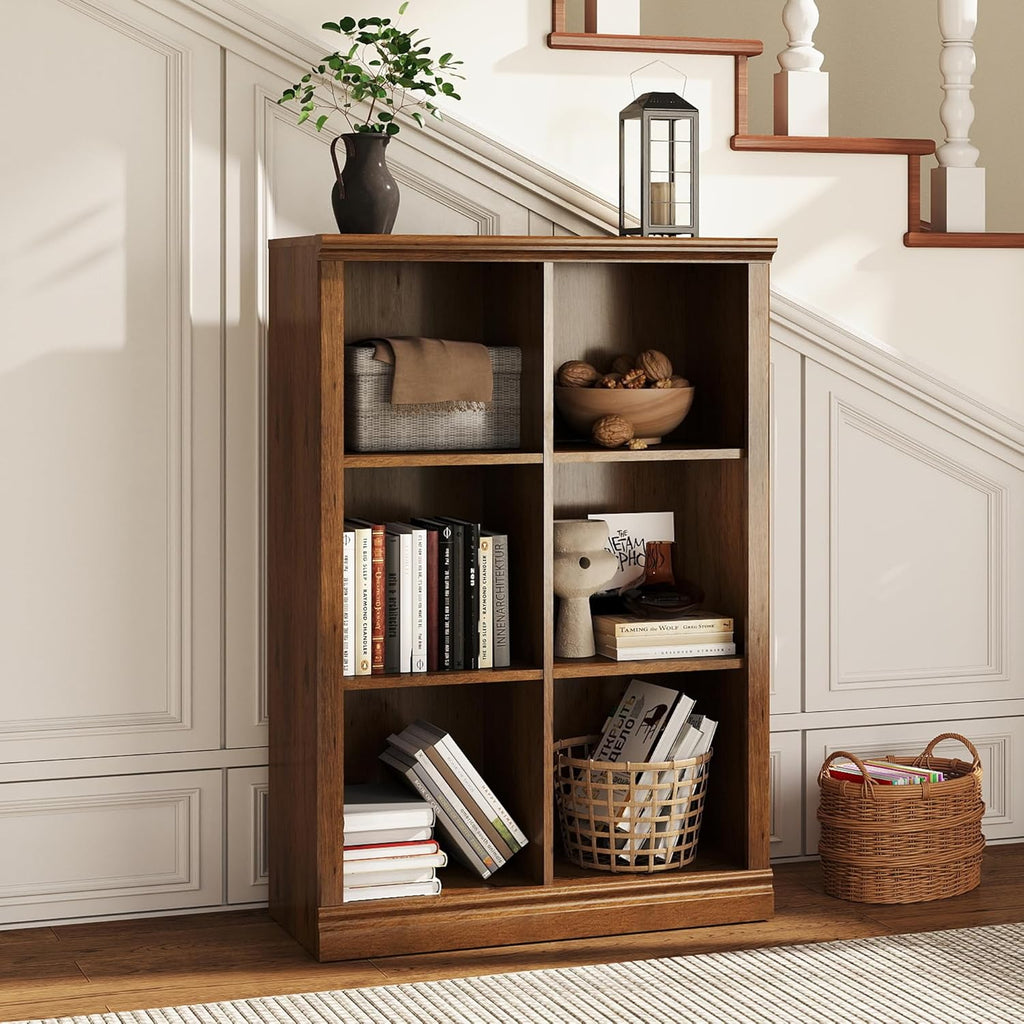 6 Cube Storage Organizer Bookcase - 3 Tiers 6 Storage Cube Adjustable Space Book Case, Display Cabinet Organizer