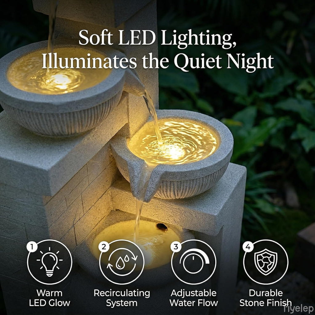 44" Outdoor Fountains and Waterfalls LED - Patio Water Fountains Outdoor for Outdoor Gardens Backyards Lawns Balconies