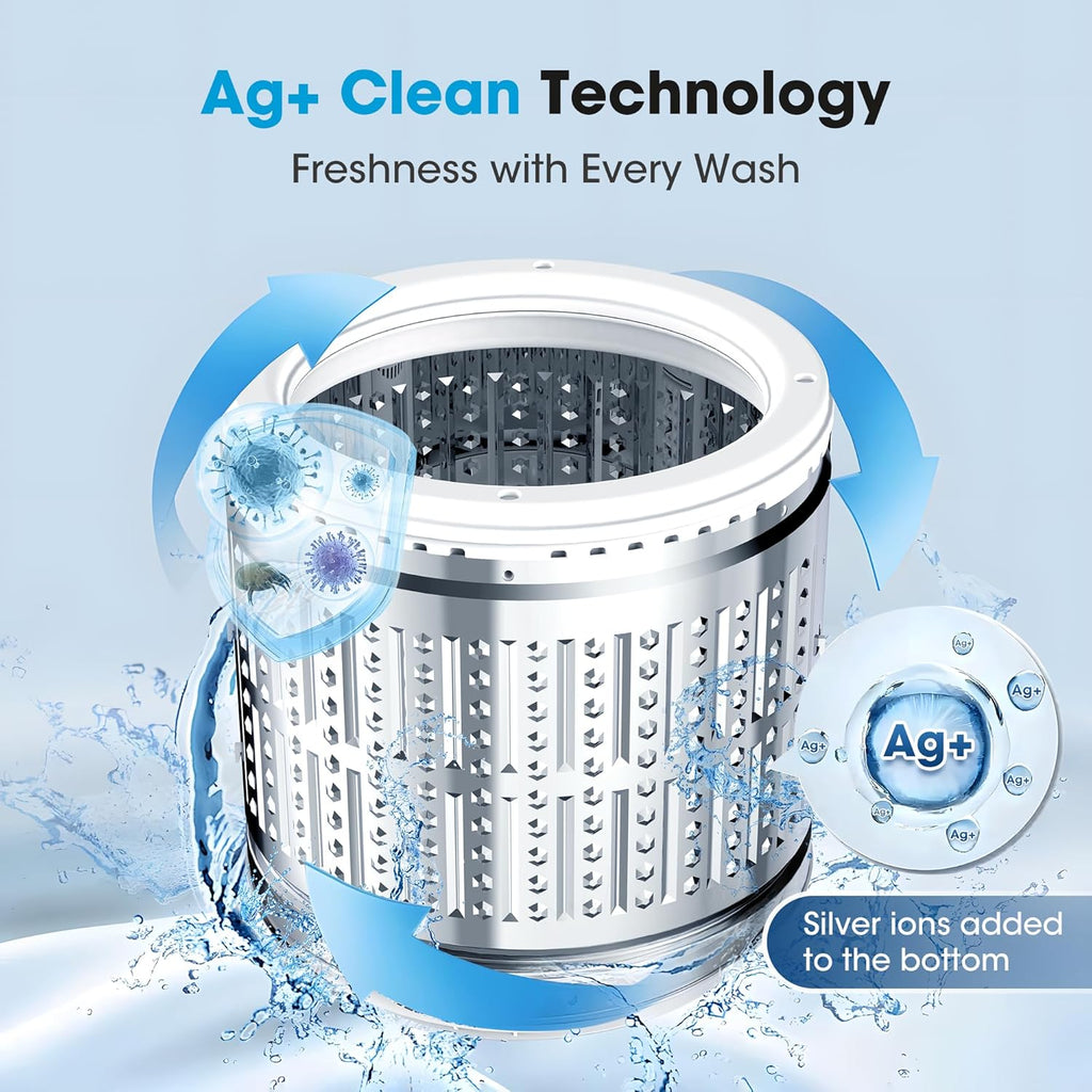 15.7lbs Portable Washing Machine, Full-Automatic Portable Washer with 10 Wash Cycles, Top Load Clothes Washer with Drain Pump for Apartment Bathroom, Dorms, RVs