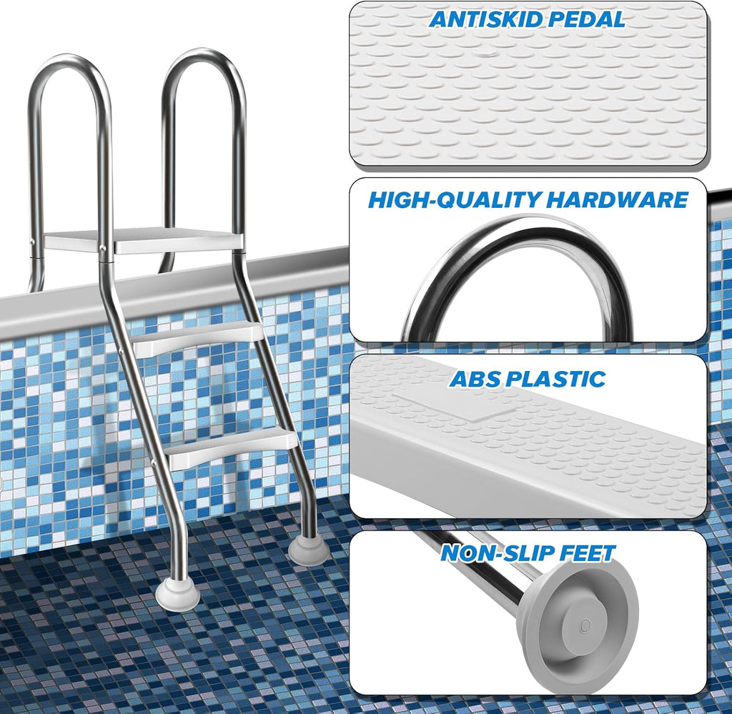 Above Ground Pool Ladder,34" Heavy Duty Luxury Pool Ladder with Platform,2-Steps,Swimming Frame Pool Ladder,304
