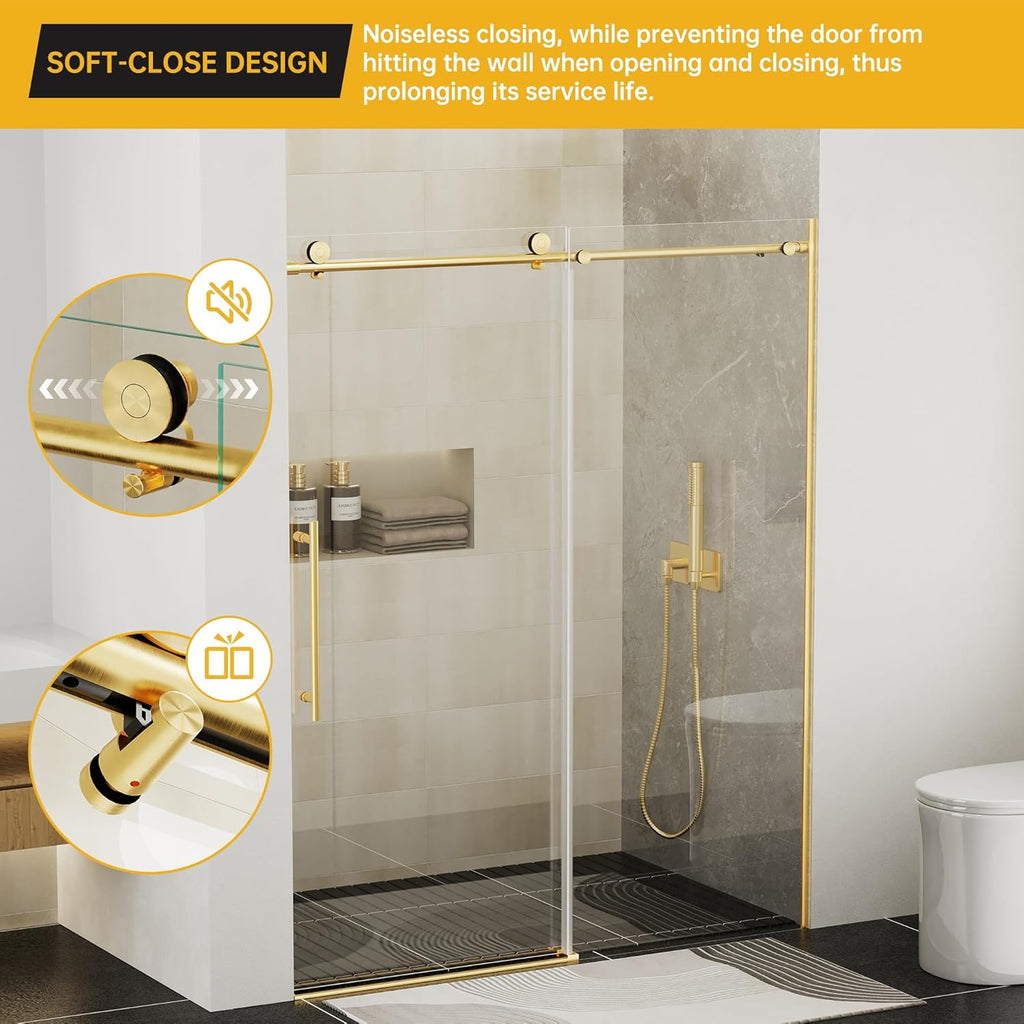 Frameless Sliding Shower Door 56-60 in W x 75 in H, Frameless Shower Door with 5/16" (8mm) Clear Tempered Glass