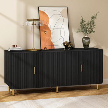 65" Fluted Sideboard Buffet Cabinet with Storage, Console Cabinet with 4 Doors & Adjustable Shelves