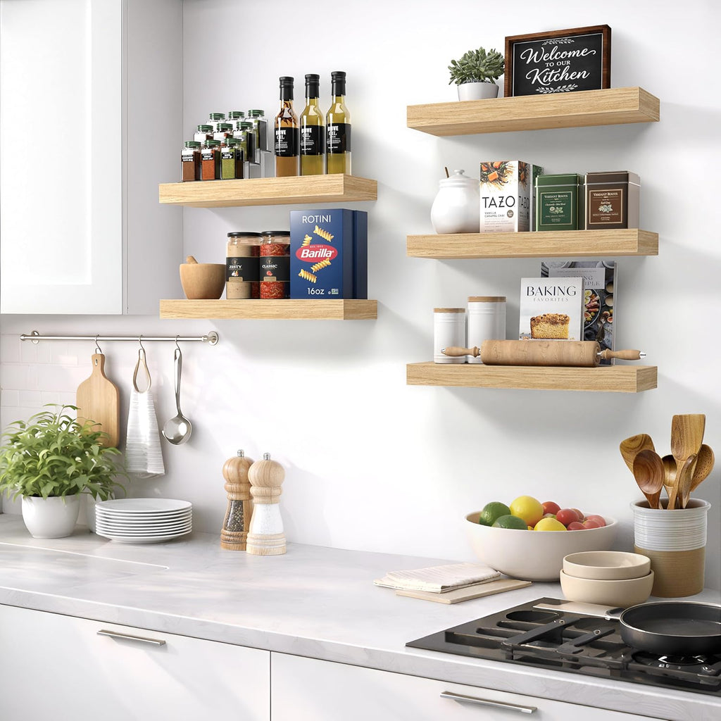 Floating Shelves for Wall - 16 Inch Floating Shelf & Wall Decor - Mounted Bathroom Shelves with Invisible Brackets
