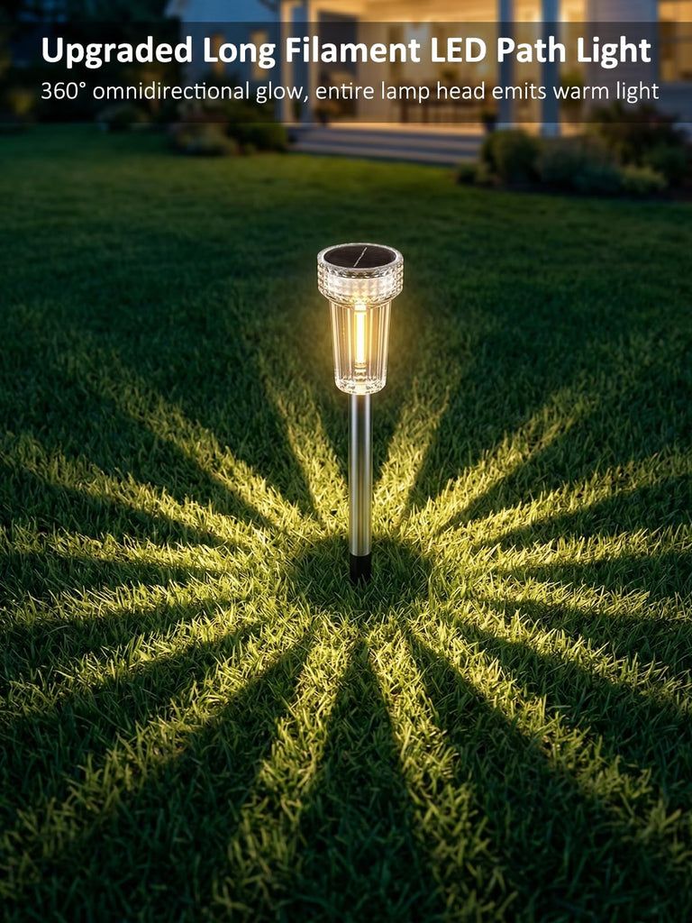 12 Pack Solar Pathway Lights Outdoor, Solar Powered Garden Lights Auto On/Off, Waterproof Stainless Steel Pole