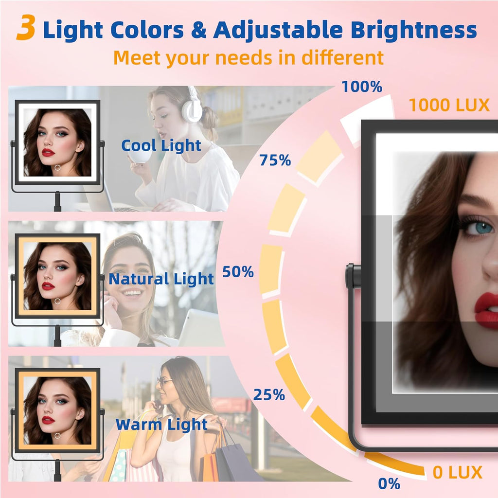 Makeup Mirror with Lights, 4000mAh Rechargeable Magnifying Mirror with Light, 1X/7X, Height Adjustable