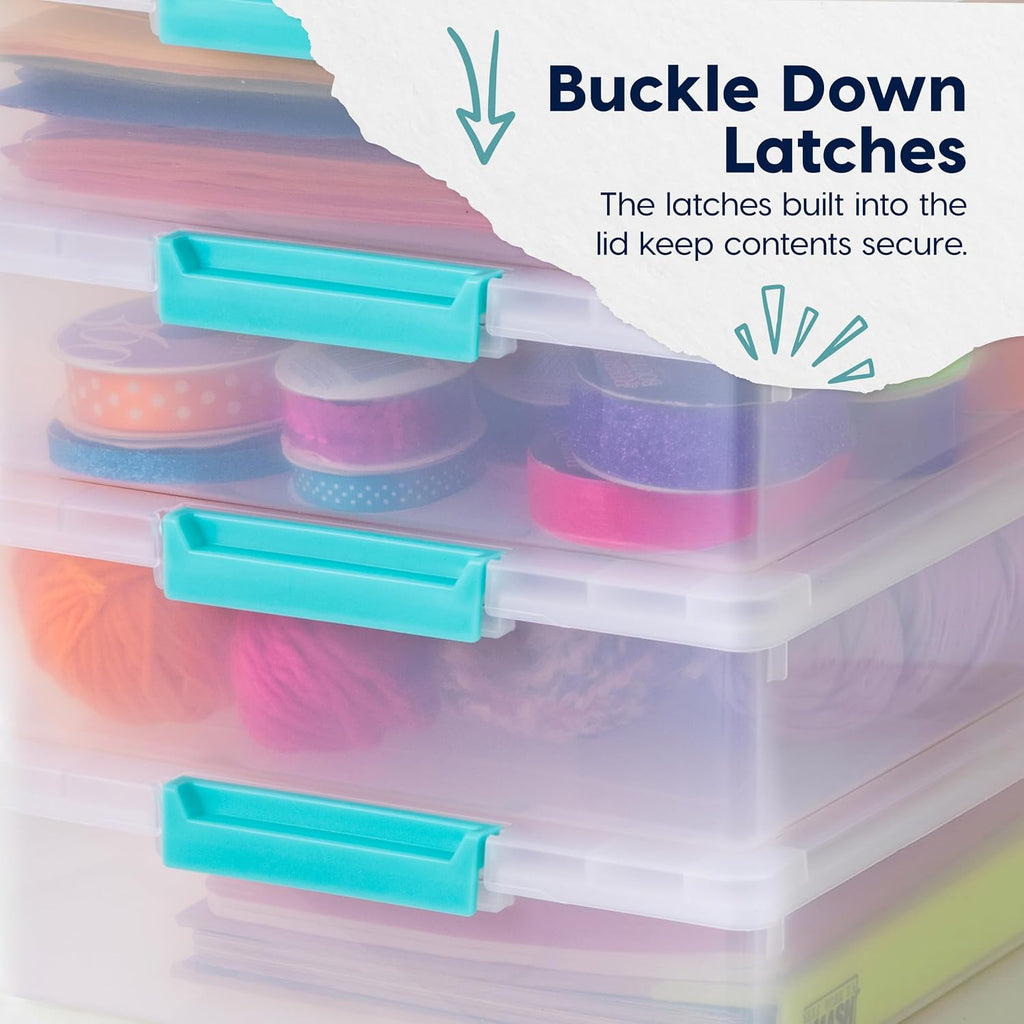 USA Storage Bins with Lids |Made in USA| 6 Qt - (4-Pack) - Clear | Sensory Craft Organizers, Plastic Clip Box Totes