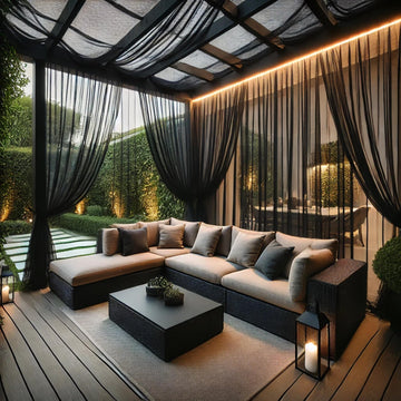 Extra Wide Outdoor Curtains Waterproof Black Voile Mesh Screen Lightweight Privacy Bug Netting Porch Balcony Pergola