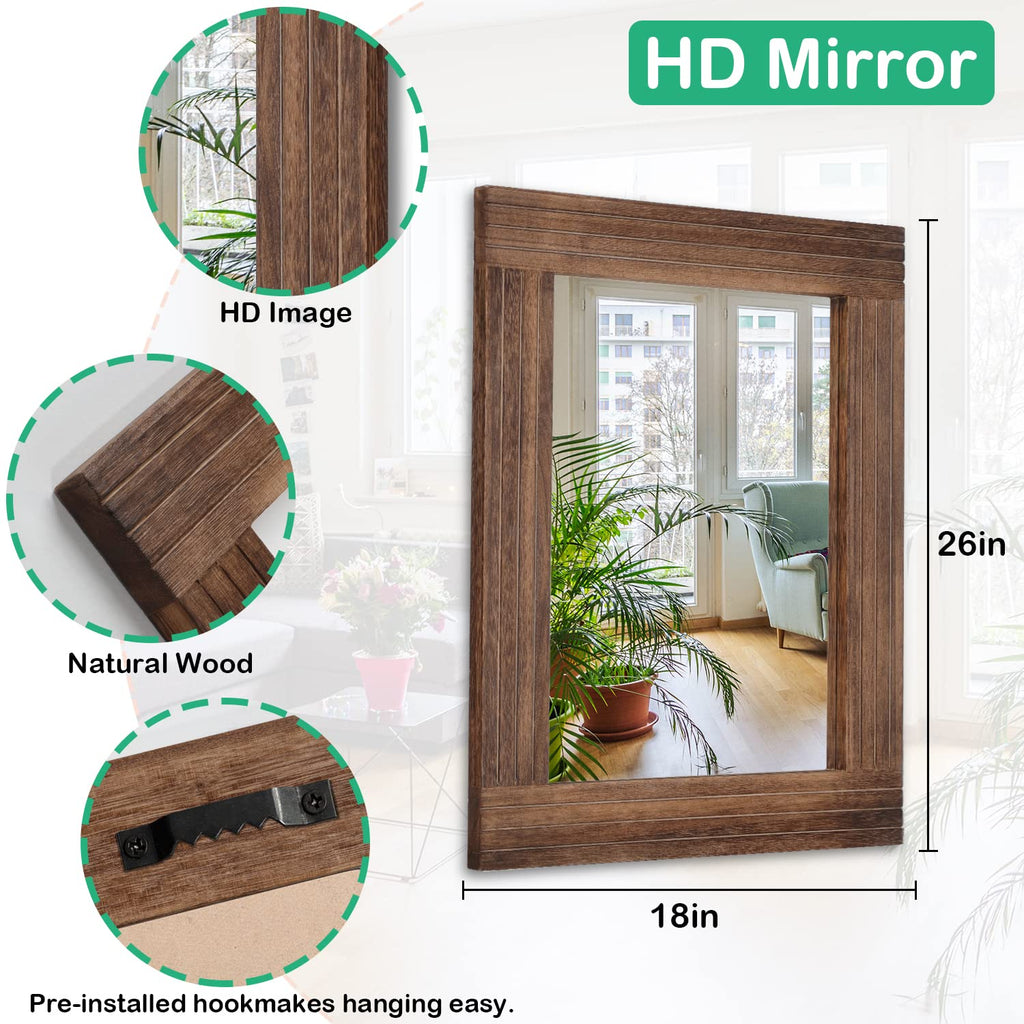Rustic Mirror Wooden Rectangular Antique Wall Mirror Frame Decor Farmhouse Bedroom Dresser Bedroom Entryway Mirror