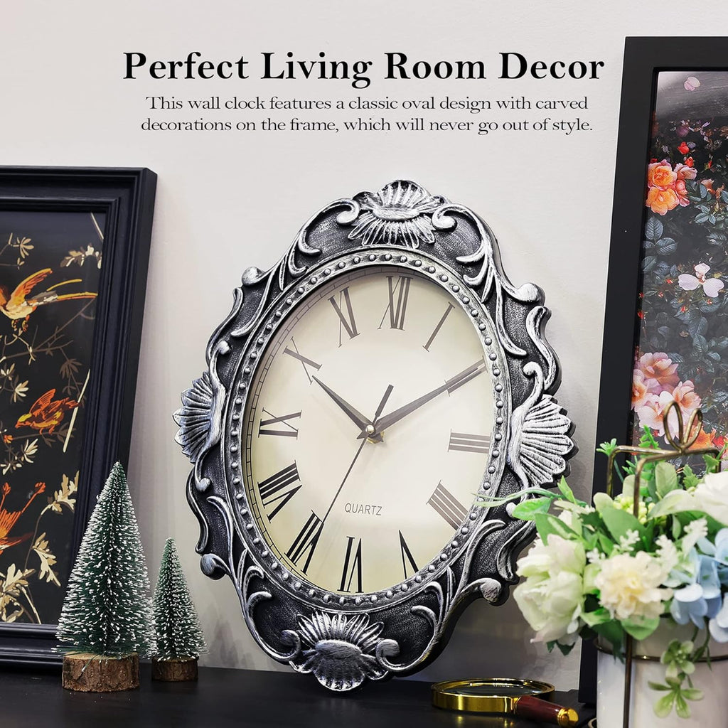 14 Inch Oval Rustic Wall Clock, Wall Clocks Battery Operated, Country Style Silent Non Ticking Clock