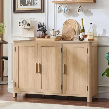Sideboard Buffet Cabinet with Storage, 46" Arc-Shaped Credenza with 3 Doors & Adjustable Shelves