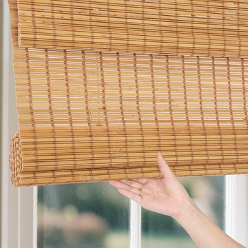 Roman Shades, Exclusive Cordless Natural Woven Wood Bamboo Roman Shades, Custom Blackout Bamboo Window Shades for Indoor Windows