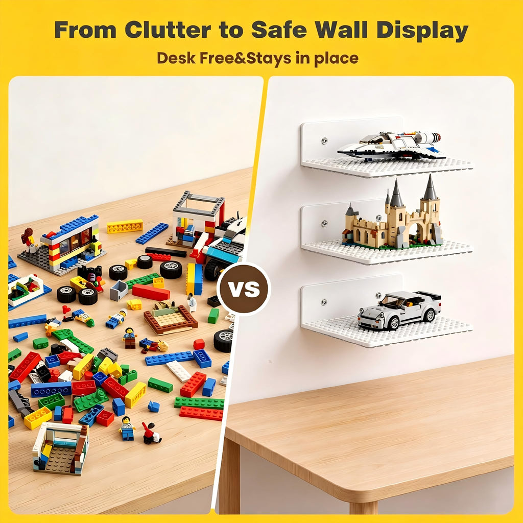 Floating Shelves for Lego Display, 9-Pack Wall Shelf No Drill