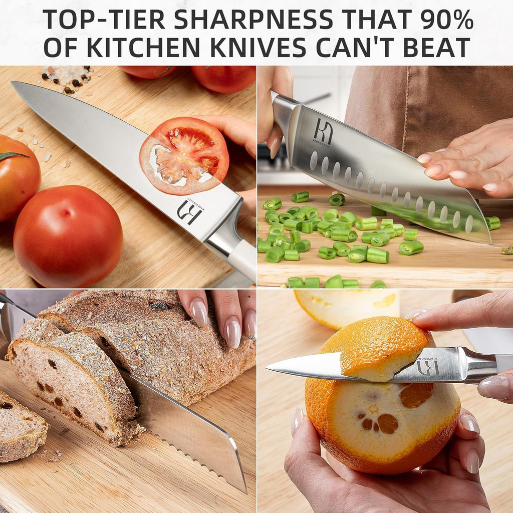 15 Pcs Japanese Knife Set with Sharpener, Premuim, Razor Sharp | Innovative Steel, High Carbon Stainless, Enduring