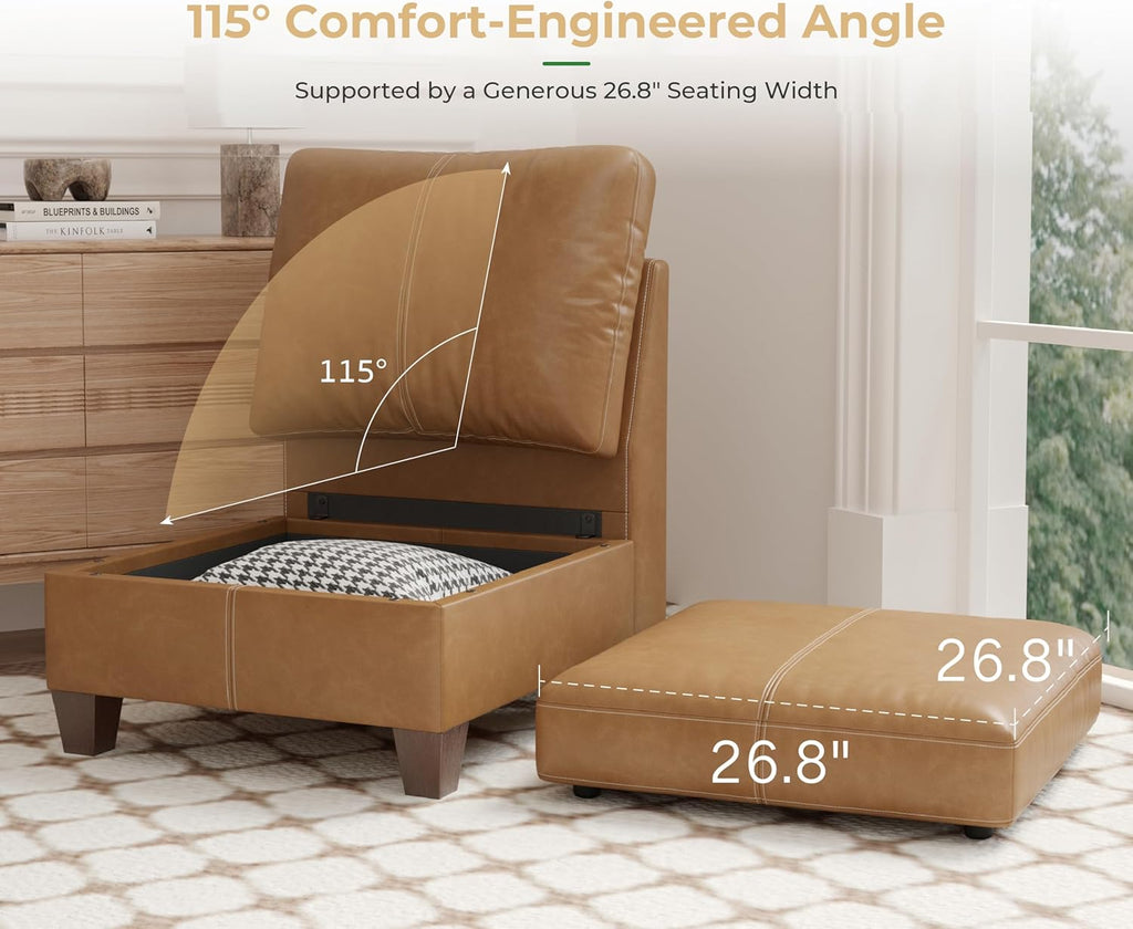 Modern Lounge Chair — Brown Faux Leather