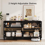60" Sideboard Buffet Cabinet, Large Curved Design Storage Cabinet with 4 Doors & 2 Adjustable Shelves, Sturdy Build