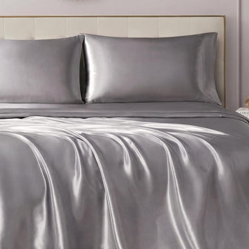 Queen Size Silky Satin Bed Sheet Set, Deep Pocket Satin Queen Sheet Set with 1 Fitted Sheet, 1 Flat Sheet and 2