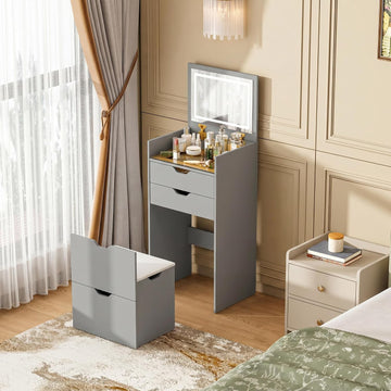 Vanity Desk with Mirror and Lights, Vanity Table Set with Storage Drawer, Bedroom Dressing Table with Charging