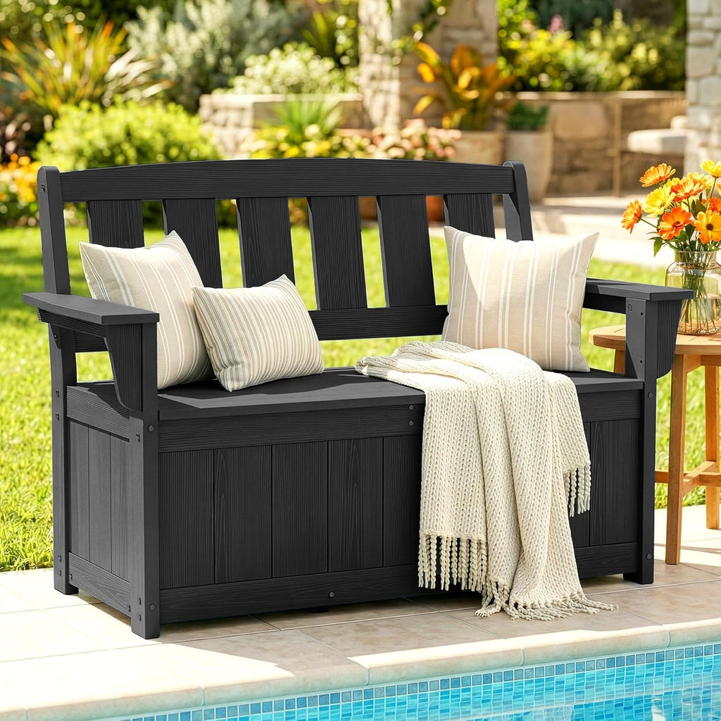 HDPE Outdoor Storage Bench, Deck Box with Waterproof Storage Bags | All-Weather Benches | 57 Gallon Dual-Use Seat |