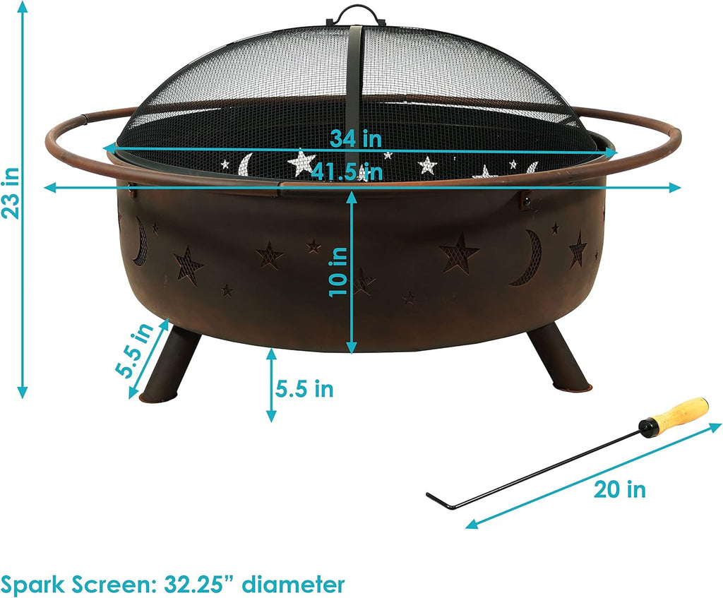 Cosmic 42-Inch Large Outdoor Fire Pit - Heavy-Duty Round Wood-Burning Steel Firepit