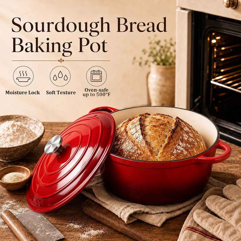 5-Piece Enameled Cast Iron Cookware Set with Lids