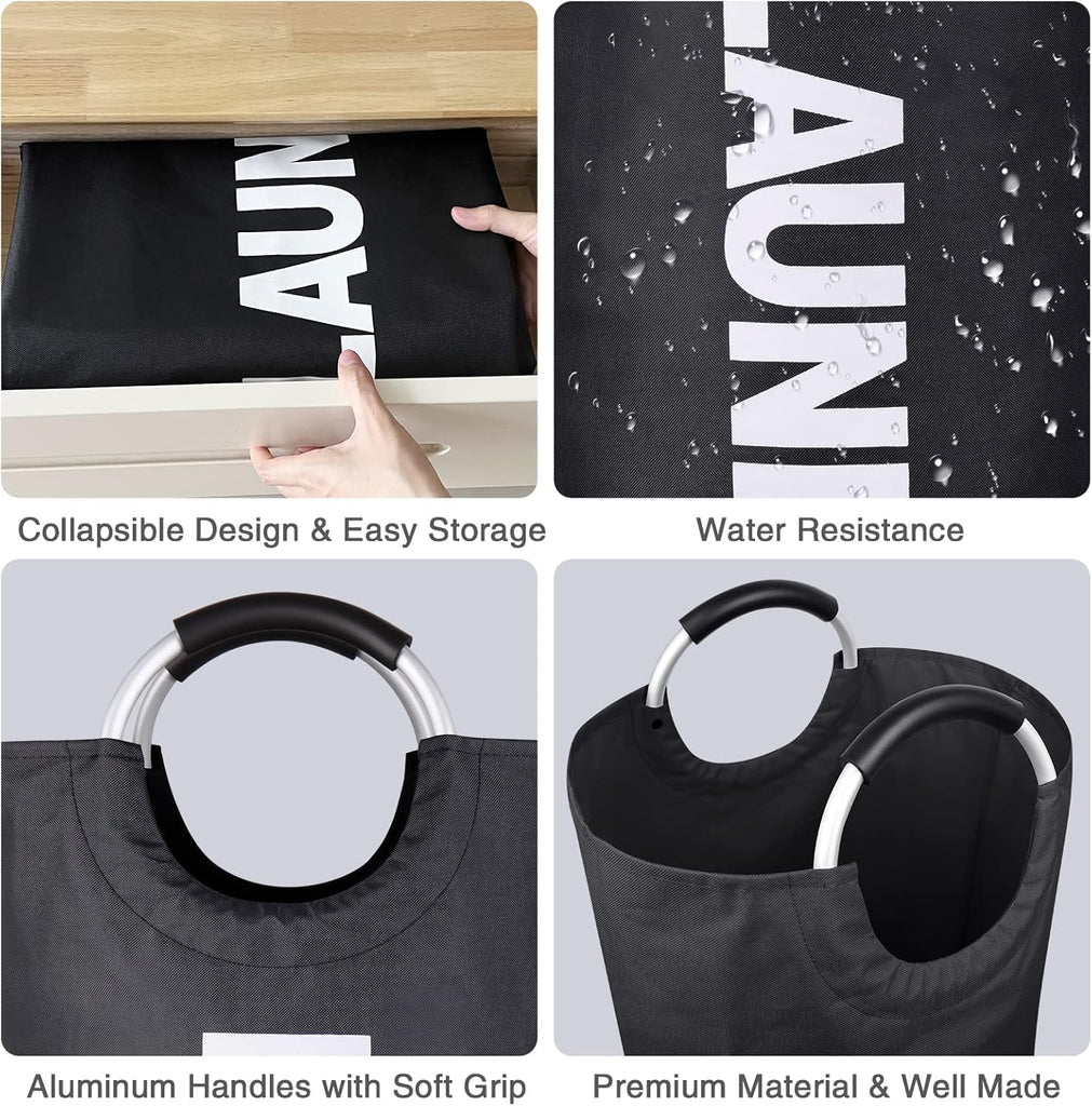 2-Pack Large Laundry Basket, Laundry Hamper Bag with Handles, 115L, Black