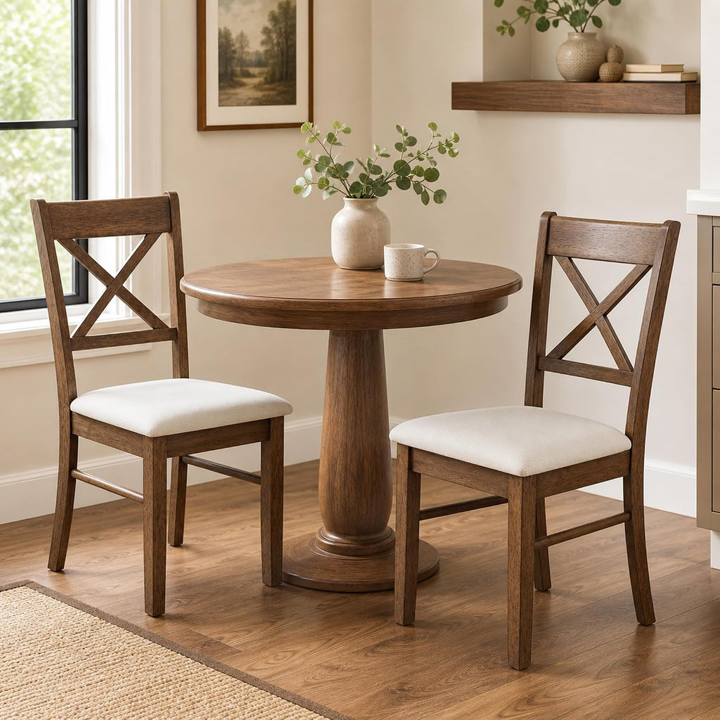 Dining Chairs Set of 2, Upholstered Kitchen Chairs with Rubberwood Frame, Padded Seat and Cross Back for Living Room