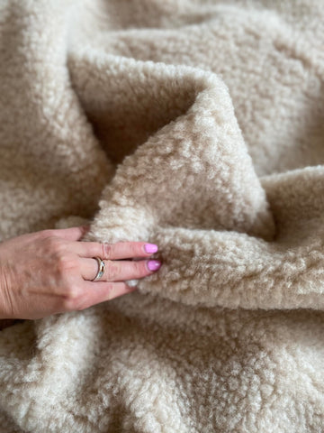 Bedding Blanket/Big Throw Wool Blanket 98" x 79" Beige Blanket Woolmark