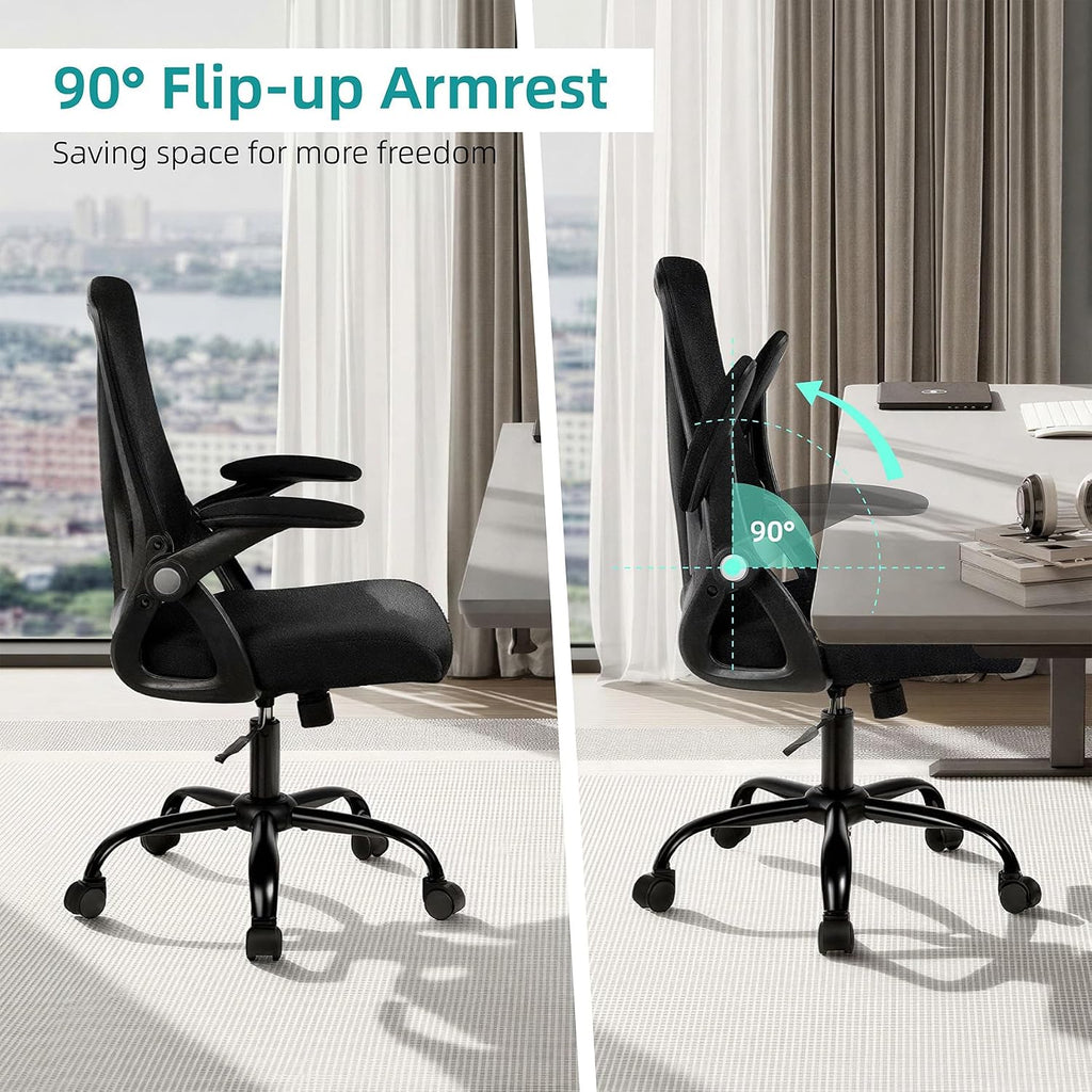 Ergonomic Swivel Desk Chair Breathable Backrest & Lumbar Support Adjustable Height Sponge Seat Rolling Wheels