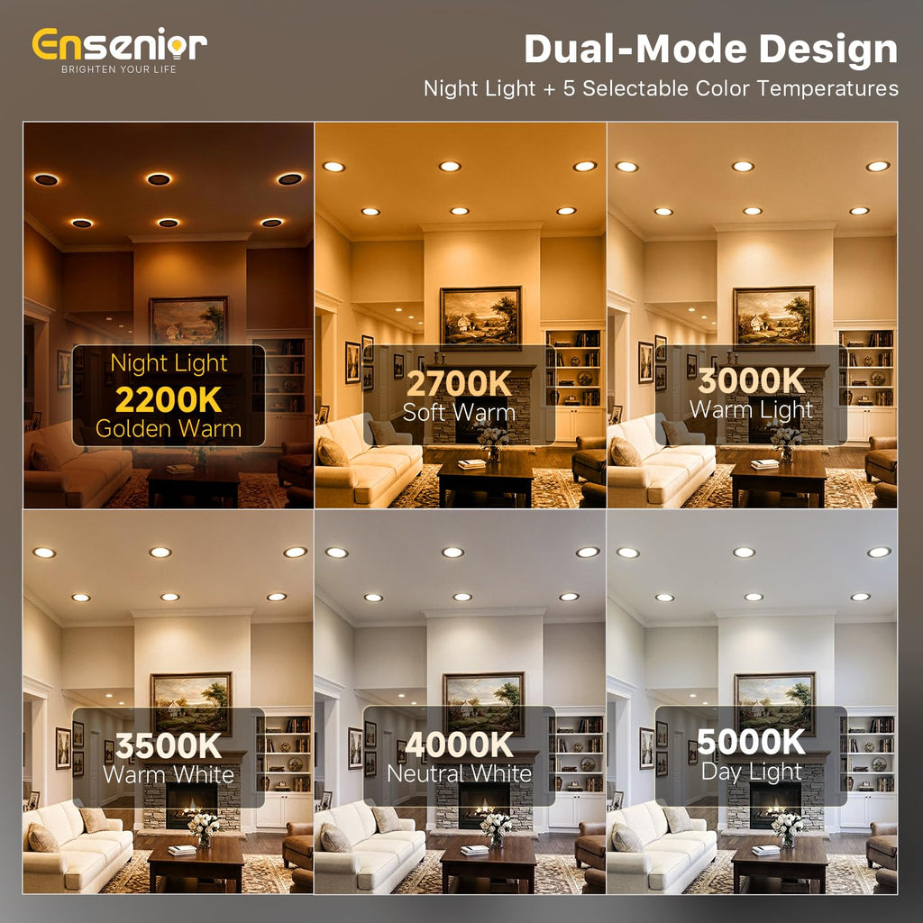 12 Pack 6 Inch LED Recessed Lights with Night Light, 5CCT