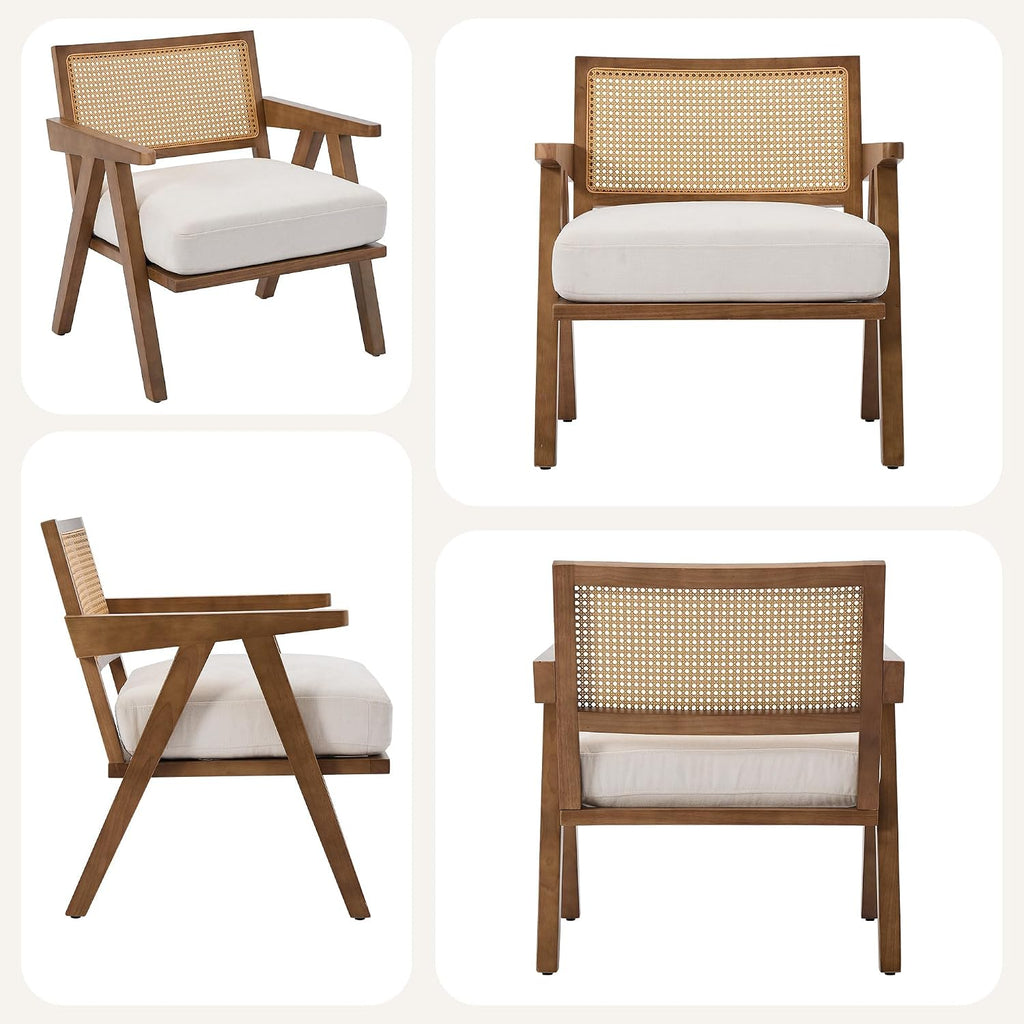 Mid Century Modern Accent Chair, Upholstered Reading Armchair with Wood Frame & Soft Linen Fabric, Accent Chair