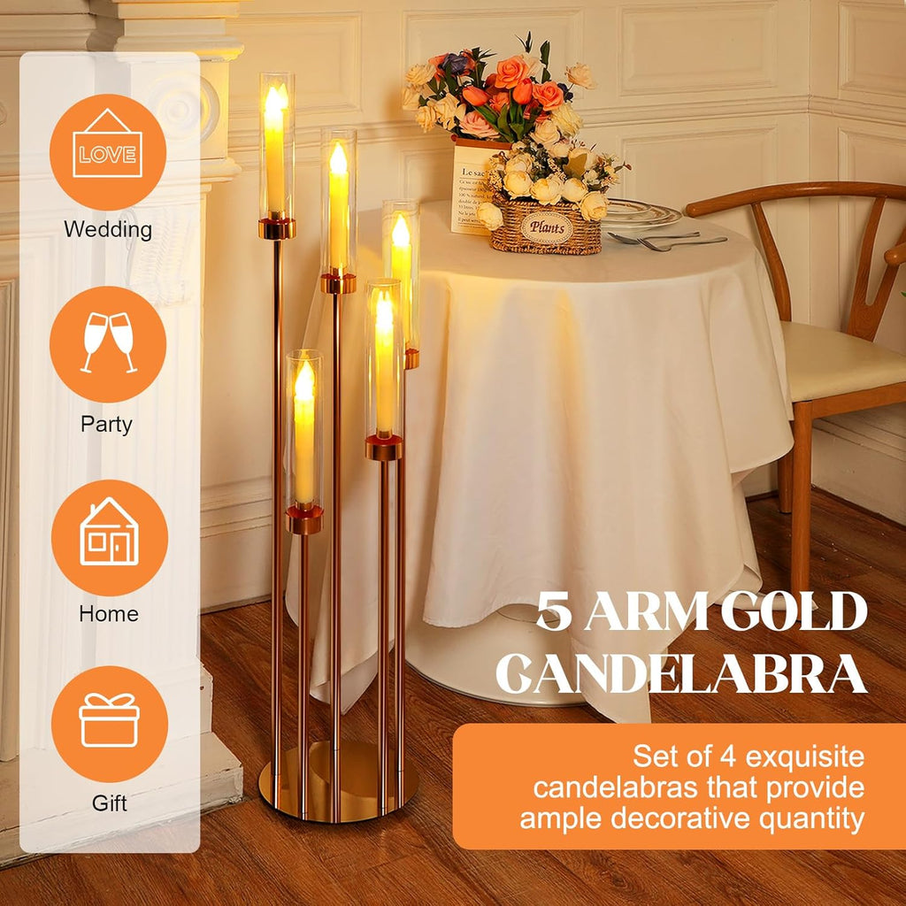 5 Arm Candelabra Centerpieces for Tables 42.5'' Tall Floor Candle Holder Metal Candlestick Stand with Acrylic
