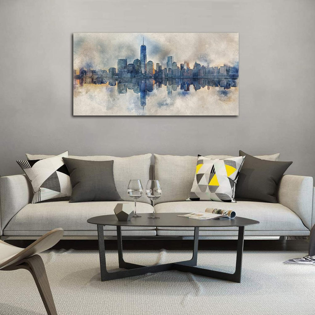 New York Skyline Wall Art Abstract City Reflection Canvas Picture Print Modern Gray Canvas Artwork