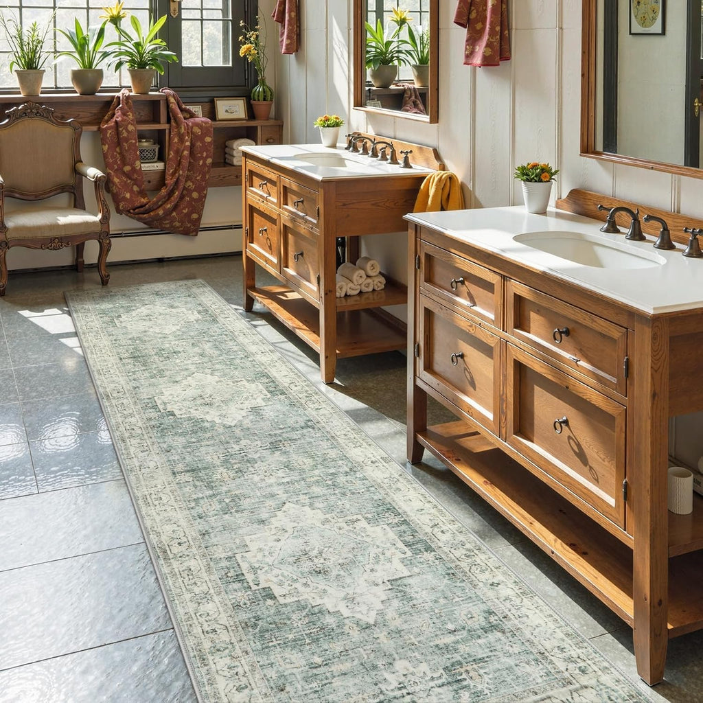 Washable 2.5x10 Runner Rugs Bathroom, Boho Kitchen Floor Mat Long Rug Runners for Hallways Non Slip, Farmhouse