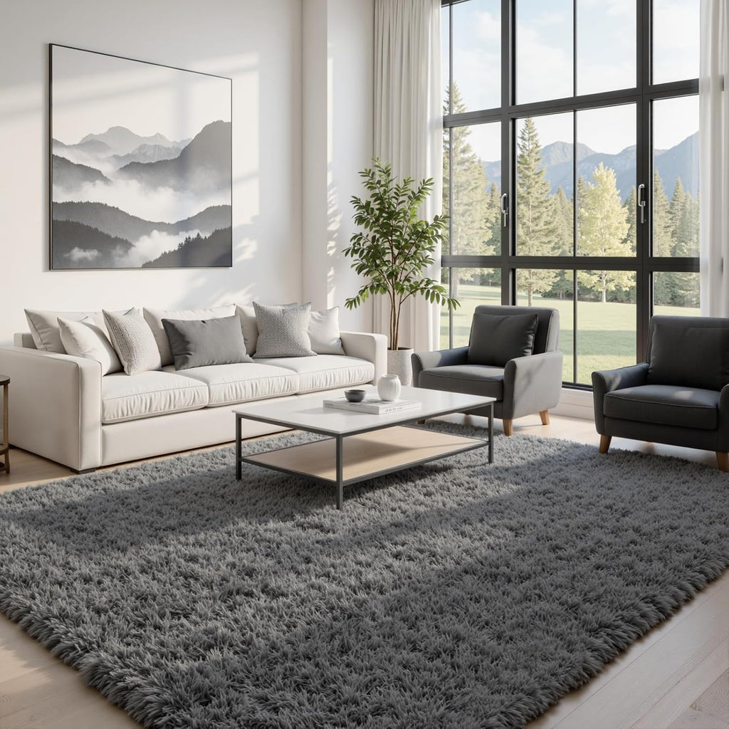 8x10 Fluffy Shag Area Rugs Bedroom: Soft Plush Carpet Grey